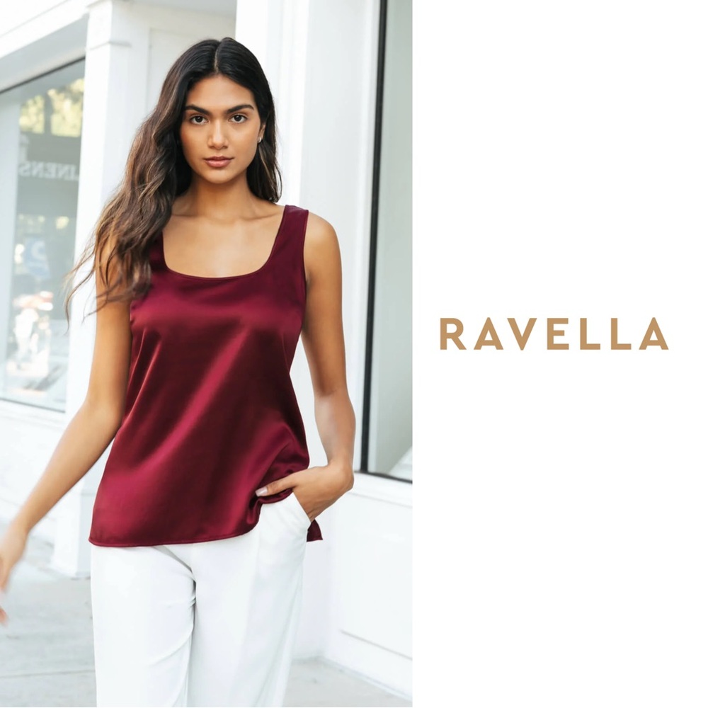 NEW RAVELLA Fiora 100% Silk Tank in Burgundy Red